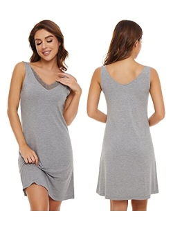 NACHILA Bamboo nightgown for women Sleeveless Sleepwear Lightweight V Neck Sleep Shirt Plus Size Sleep Dress S-4X