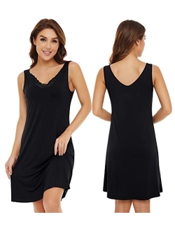 NACHILA Bamboo nightgown for women Sleeveless Sleepwear Lightweight V Neck Sleep Shirt Plus Size Sleep Dress S-4X