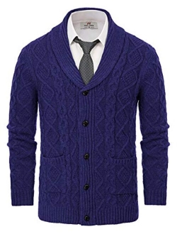 Men's Shawl Collar Cardigan Sweaters Cable Knitted Aran Sweater with Buttons