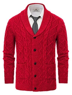 Men's Shawl Collar Cardigan Sweaters Cable Knitted Aran Sweater with Buttons