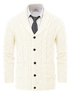 Men's Shawl Collar Cardigan Sweaters Cable Knitted Aran Sweater with Buttons