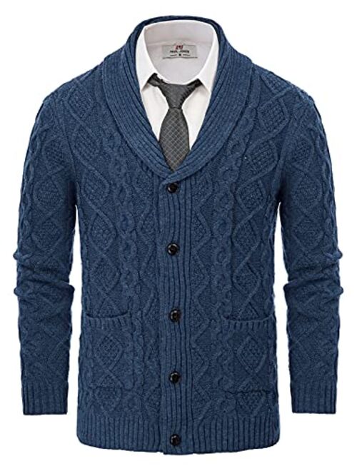 PJ PAUL JONES Men's Shawl Collar Cardigan Sweaters Cable Knitted Aran Sweater with Buttons