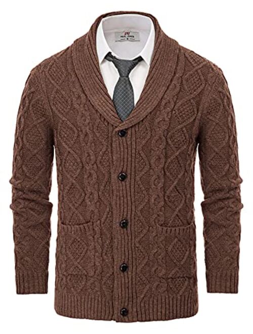 PJ PAUL JONES Men's Shawl Collar Cardigan Sweaters Cable Knitted Aran Sweater with Buttons