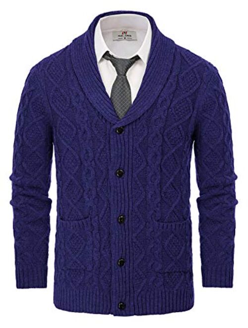 PJ PAUL JONES Men's Shawl Collar Cardigan Sweaters Cable Knitted Aran Sweater with Buttons