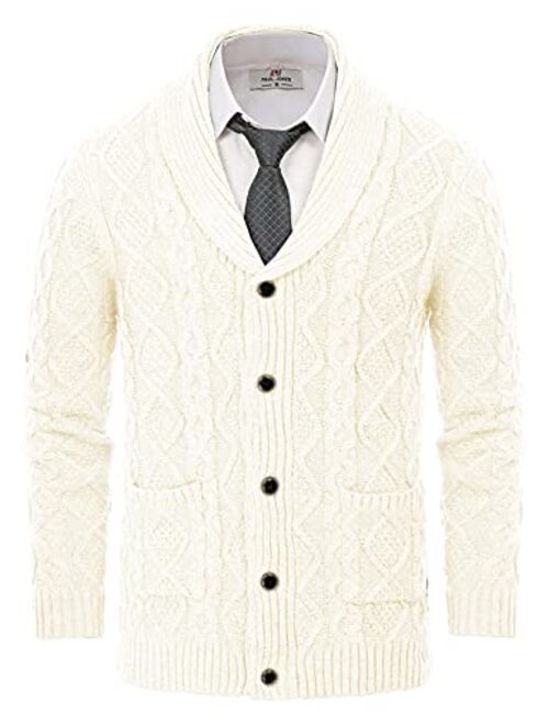 PJ PAUL JONES Men's Shawl Collar Cardigan Sweaters Cable Knitted Aran Sweater with Buttons