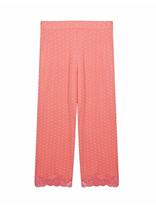 Cherrydew Women's Sleepwear Bamboo Lace Trim Top and Pants Pajama Set Two Piece Loungewear Pjs