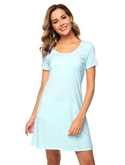 Soft Bamboo Nightgowns for Women Sleep Shirts Lightweight Short Sleeve Lounge Dress Plus Size Sleepwear S-4X