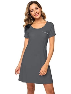 Soft Bamboo Nightgowns for Women Sleep Shirts Lightweight Short Sleeve Lounge Dress Plus Size Sleepwear S-4X