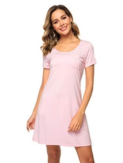 Soft Bamboo Nightgowns for Women Sleep Shirts Lightweight Short Sleeve Lounge Dress Plus Size Sleepwear S-4X