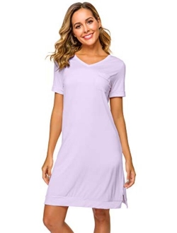 Soft Bamboo Nightgowns for Women Sleep Shirts Lightweight Short Sleeve Lounge Dress Plus Size Sleepwear S-4X