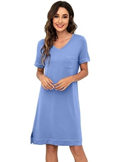 Soft Bamboo Nightgowns for Women Sleep Shirts Lightweight Short Sleeve Lounge Dress Plus Size Sleepwear S-4X