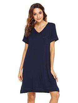 Soft Bamboo Nightgowns for Women Sleep Shirts Lightweight Short Sleeve Lounge Dress Plus Size Sleepwear S-4X