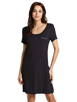 Soft Bamboo Nightgowns for Women Sleep Shirts Lightweight Short Sleeve Lounge Dress Plus Size Sleepwear S-4X