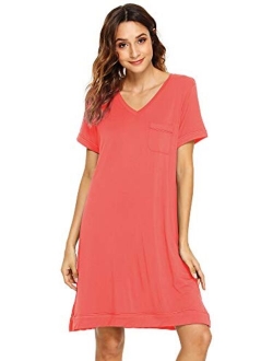 Soft Bamboo Nightgowns for Women Sleep Shirts Lightweight Short Sleeve Lounge Dress Plus Size Sleepwear S-4X