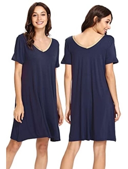 Nightgowns for Women Short Sleeve Sleepwear Soft Bamboo Pajamas V Neck Sleep Shirt Plus Size Loungewear S-4X