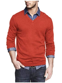 Men Casual V Neck Sweater Ribbed Knit Slim Fit Long Sleeve Pullover Top