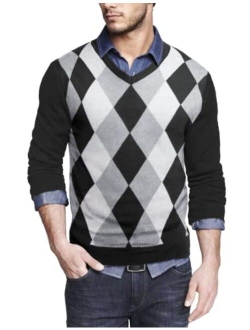 Men Casual V Neck Sweater Ribbed Knit Slim Fit Long Sleeve Pullover Top