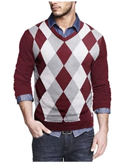 Men Casual V Neck Sweater Ribbed Knit Slim Fit Long Sleeve Pullover Top