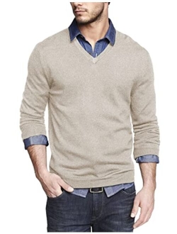 Men Casual V Neck Sweater Ribbed Knit Slim Fit Long Sleeve Pullover Top