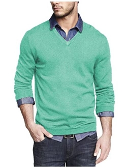 Men Casual V Neck Sweater Ribbed Knit Slim Fit Long Sleeve Pullover Top