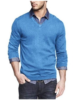 Men Casual V Neck Sweater Ribbed Knit Slim Fit Long Sleeve Pullover Top