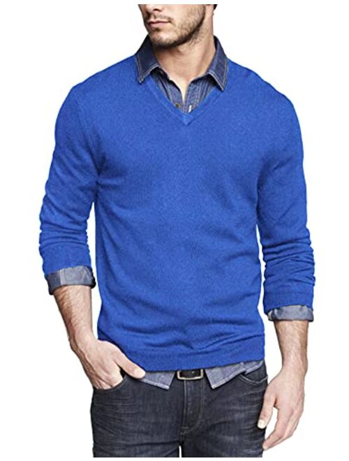 COOFANDY Men Casual V Neck Sweater Ribbed Knit Slim Fit Long Sleeve Pullover Top