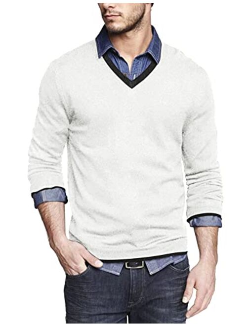 COOFANDY Men Casual V Neck Sweater Ribbed Knit Slim Fit Long Sleeve Pullover Top