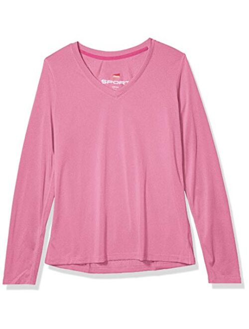 Hanes Women’s Cooldri Performance Long Sleeve V-neck Tee