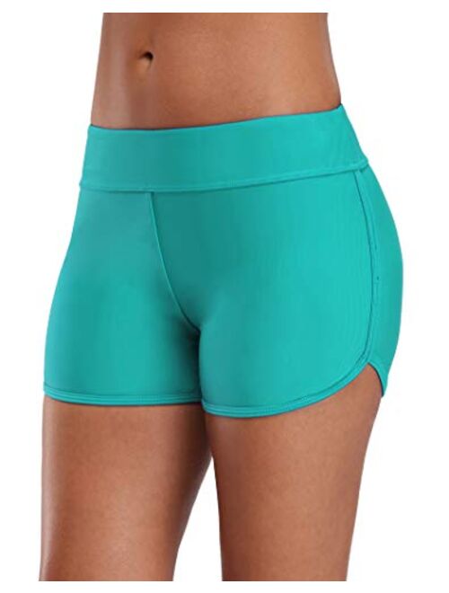 SOCIALA Women's Sporty Swim Shorts Solid Board Shorts Boyleg Swim Bottoms