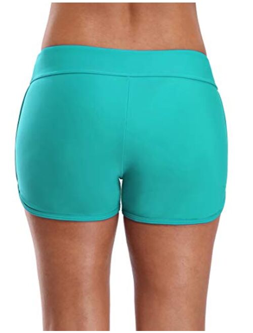 SOCIALA Women's Sporty Swim Shorts Solid Board Shorts Boyleg Swim Bottoms