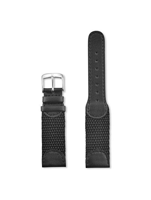 Speidel Swiss Army Style Mens Replacment Strap - 16mm, 18mm,19mm and 20mm, Genuine Leather and Black, Green or Tan Nylon Combination Watch Band, Stainless Steel Metal Cla