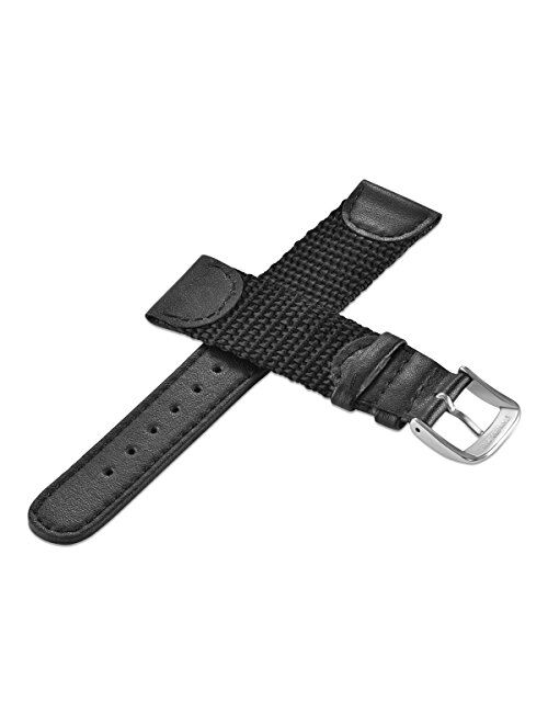 Speidel Swiss Army Style Mens Replacment Strap - 16mm, 18mm,19mm and 20mm, Genuine Leather and Black, Green or Tan Nylon Combination Watch Band, Stainless Steel Metal Cla