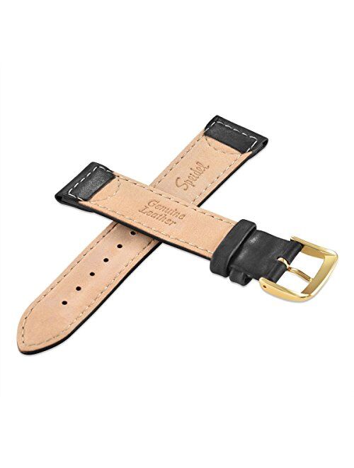 Speidel Genuine Leather Watch Band - Raised Double Edge Oiled Leather Replacement Strap - 18mm 20mm and 22mm in Black and Brown