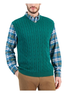 Men's Cable-Knit Cotton Sweater Vest, Created for Macy's