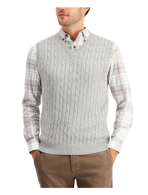 Club Room Men's Cable-Knit Cotton Sweater Vest, Created for Macy's