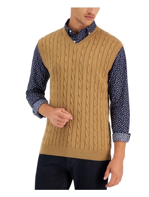 Club Room Men's Cable-Knit Cotton Sweater Vest, Created for Macy's