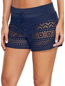 Urchics Womens Lace Hollow Out Swimsuit Tankini Bottom Swim Board Shorts(S-XXXL)