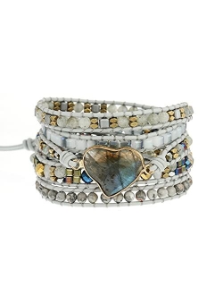 Plumiss Boho Leather Handmade Natural Stone Crystal Bead Wrap Bracelets Collection