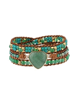 Plumiss Boho Leather Handmade Natural Stone Crystal Bead Wrap Bracelets Collection