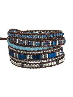 Plumiss Boho Leather Handmade Natural Stone Crystal Bead Wrap Bracelets Collection