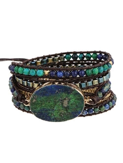 Plumiss Boho Leather Handmade Natural Stone Crystal Bead Wrap Bracelets Collection