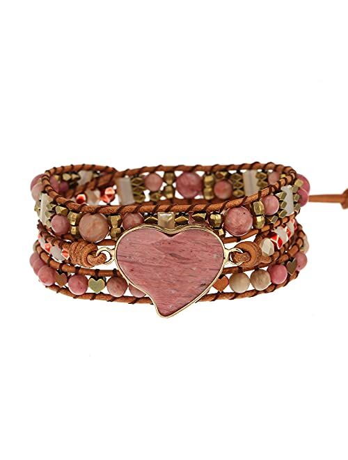 Plumiss Boho Leather Handmade Natural Stone Crystal Bead Wrap Bracelets Collection