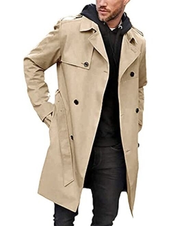 Men's Slim Fit Single Breasted Belted Windproof Trench Coat