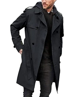 Men's Slim Fit Single Breasted Belted Windproof Trench Coat