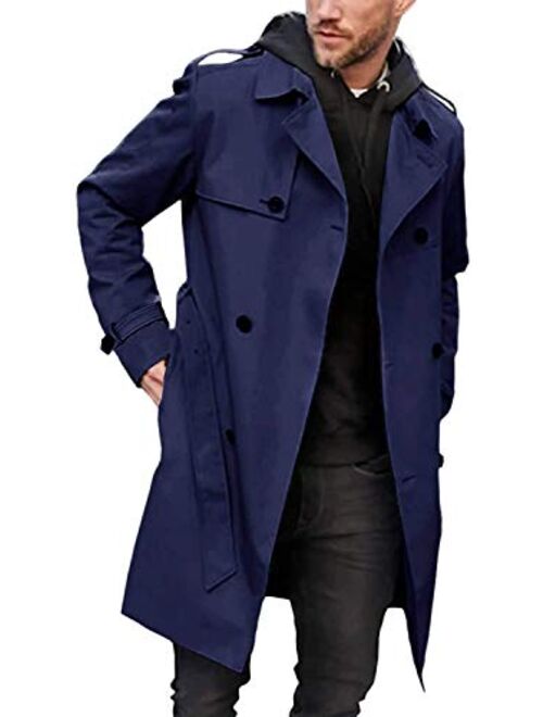 Men's Slim Fit Single Breasted Belted Windproof Trench Coat