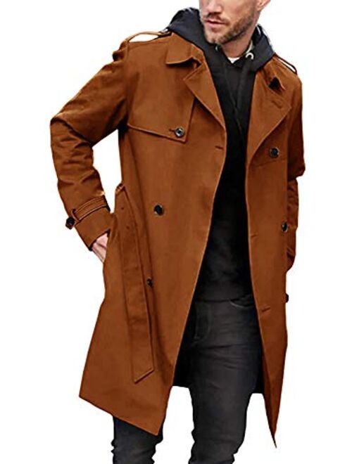 Men's Slim Fit Single Breasted Belted Windproof Trench Coat