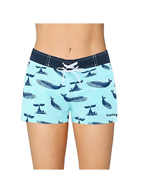 Meegsking Women Quick Dry Swimwear Trunks Sports Board Shorts with Soft Briefs Inner Lining