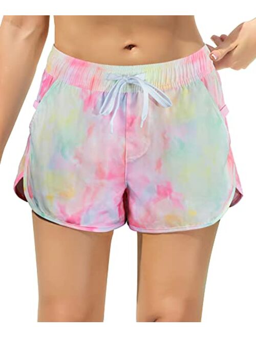 Meegsking Women Quick Dry Swimwear Trunks Sports Board Shorts with Soft Briefs Inner Lining