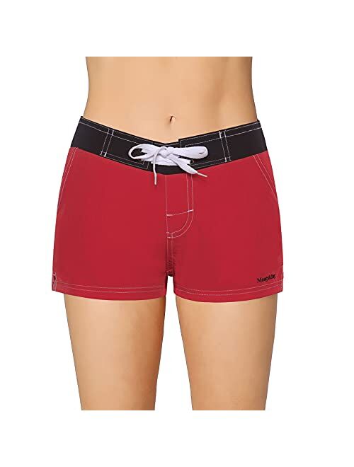 Meegsking Women Quick Dry Swimwear Trunks Sports Board Shorts with Soft Briefs Inner Lining