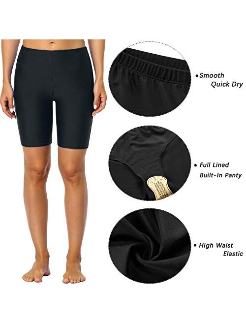 Mycoco Women's Long Bike Swim Shorts UPF 50+ Swim Bottom Multi-Functional Board Shorts Rash Guard